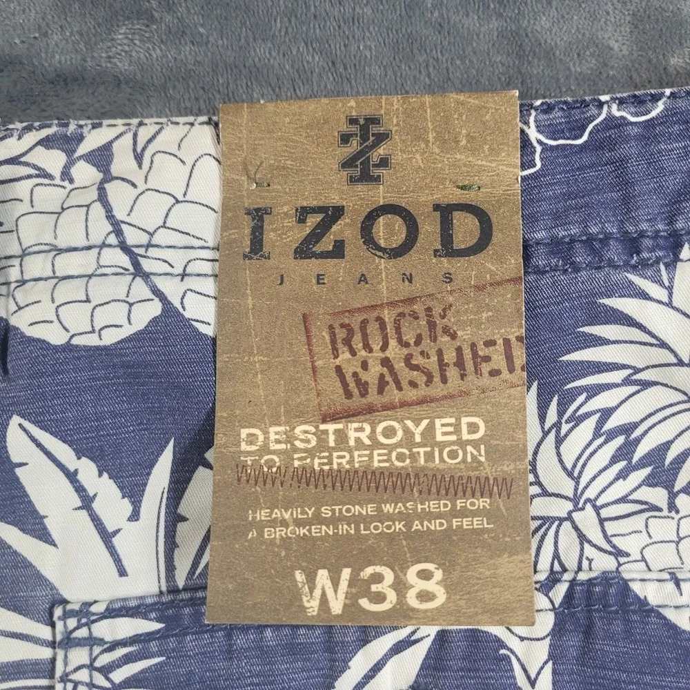 IZOD Shorts Men 38 Hawaiian Denim Pineapple Rock‎ Washed NWT